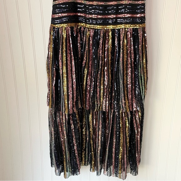 New Self-Portrait Tiered Striped Sequin Midi Dress Multi Color Size 8 - Picture 4 of 9